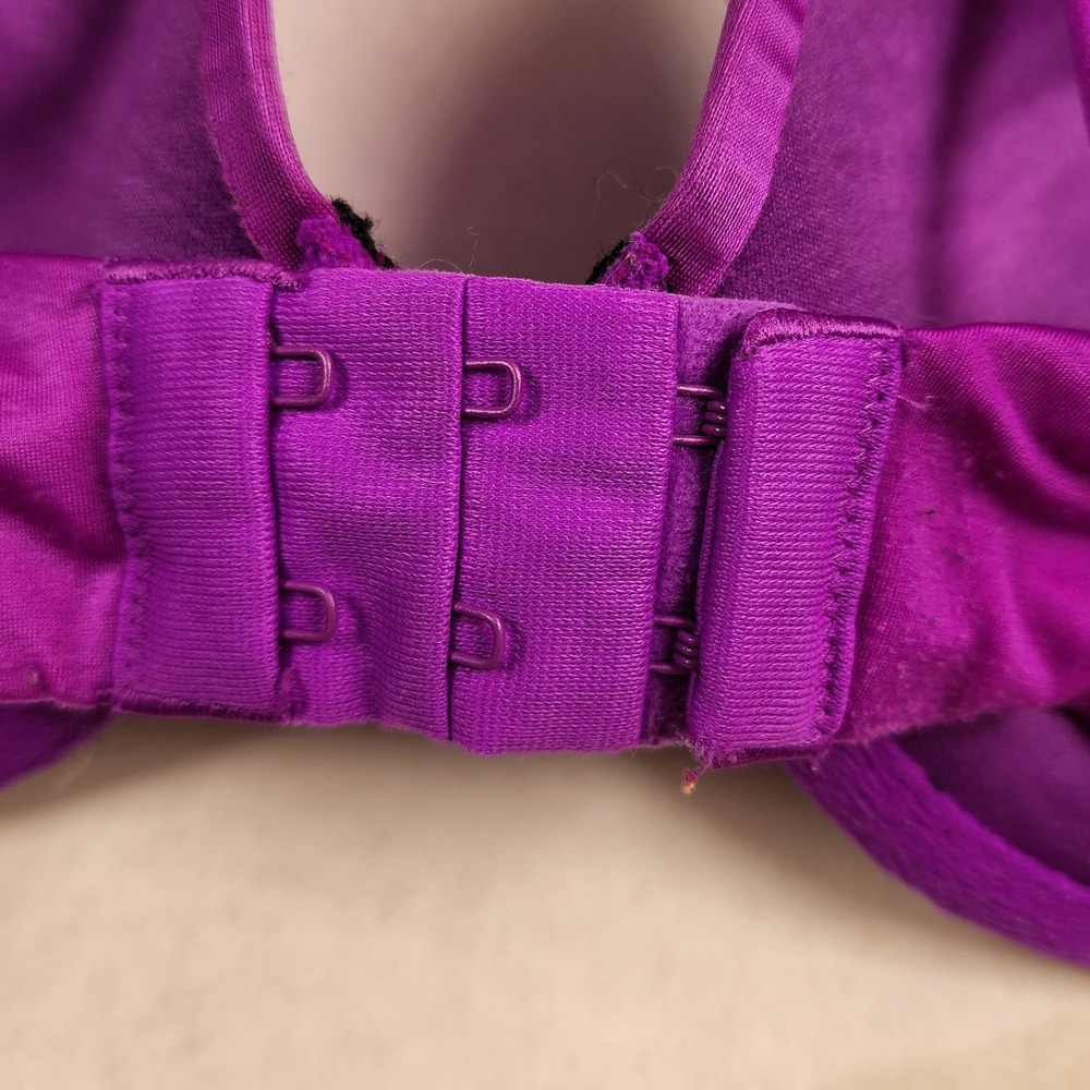 Purple Black Lace Push Up Bra Padded Underwire Adjustable Straps 34DD - Picture 3 of 4
